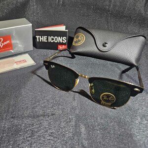 Classic Clubmaster-Style Sunglasses with Gold Accents - Brand New with Case